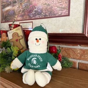 Green and White Michigan State Spartans Snowman Plush Christmas Ornament